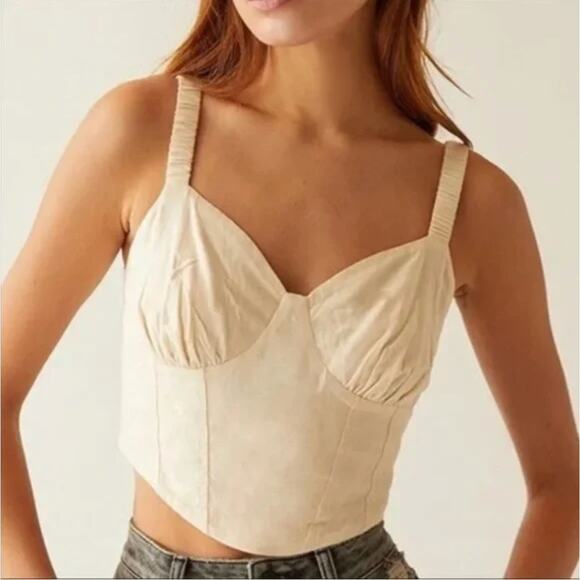 Kendall & Kylie Cream Cropped Tank Top Corset Top Smocked Coquette Medium - Picture 1 of 7